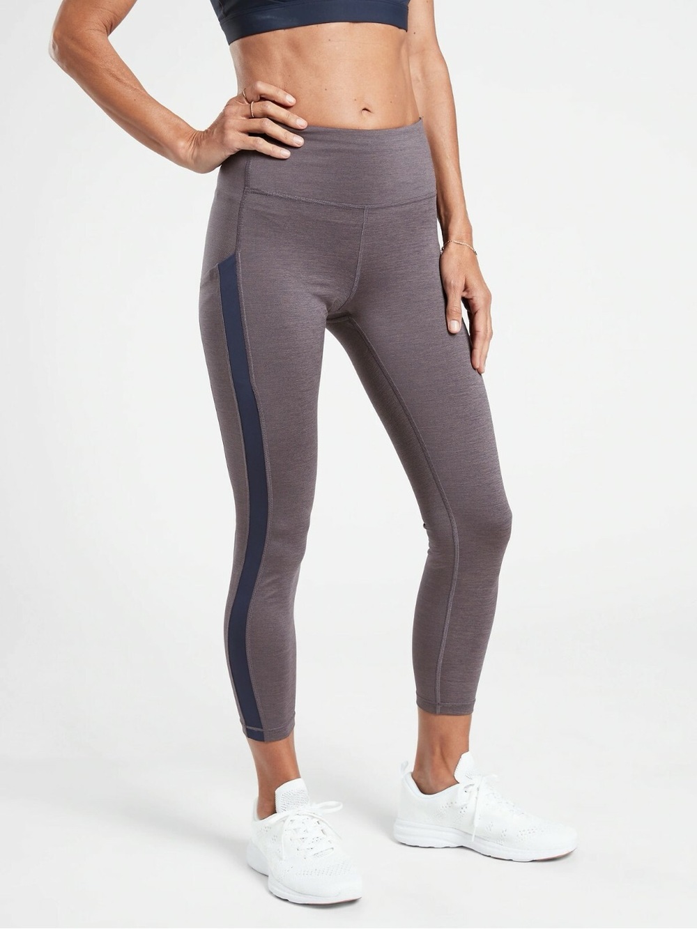 WAP139 {Athleta} "Ultimate Stash Pocket 7/8 Tight" Navy Blue Spacedye Leggings